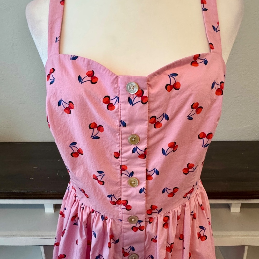 Kate Spade Cherry Toss Poplin Dress Pink Valentines Midi Women's Size 12 P - Picture 3 of 10